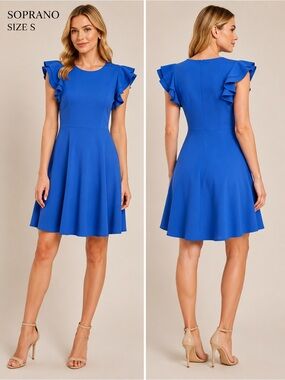 Soprano Blue Flutter Sleeve Fit & Flare Barbiecore Dress Size S